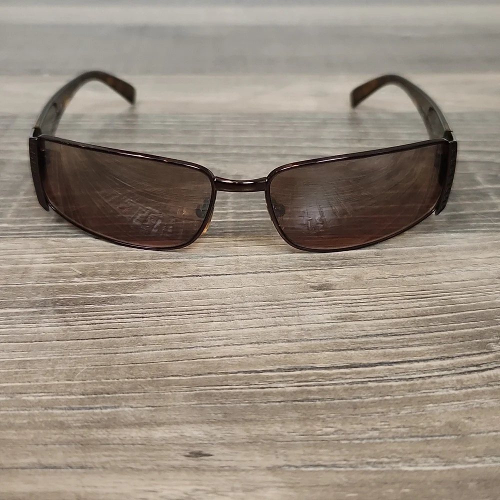 Versace Vintage Brown Tortoiseshell Mirror Rectangular‎ Sunglasses